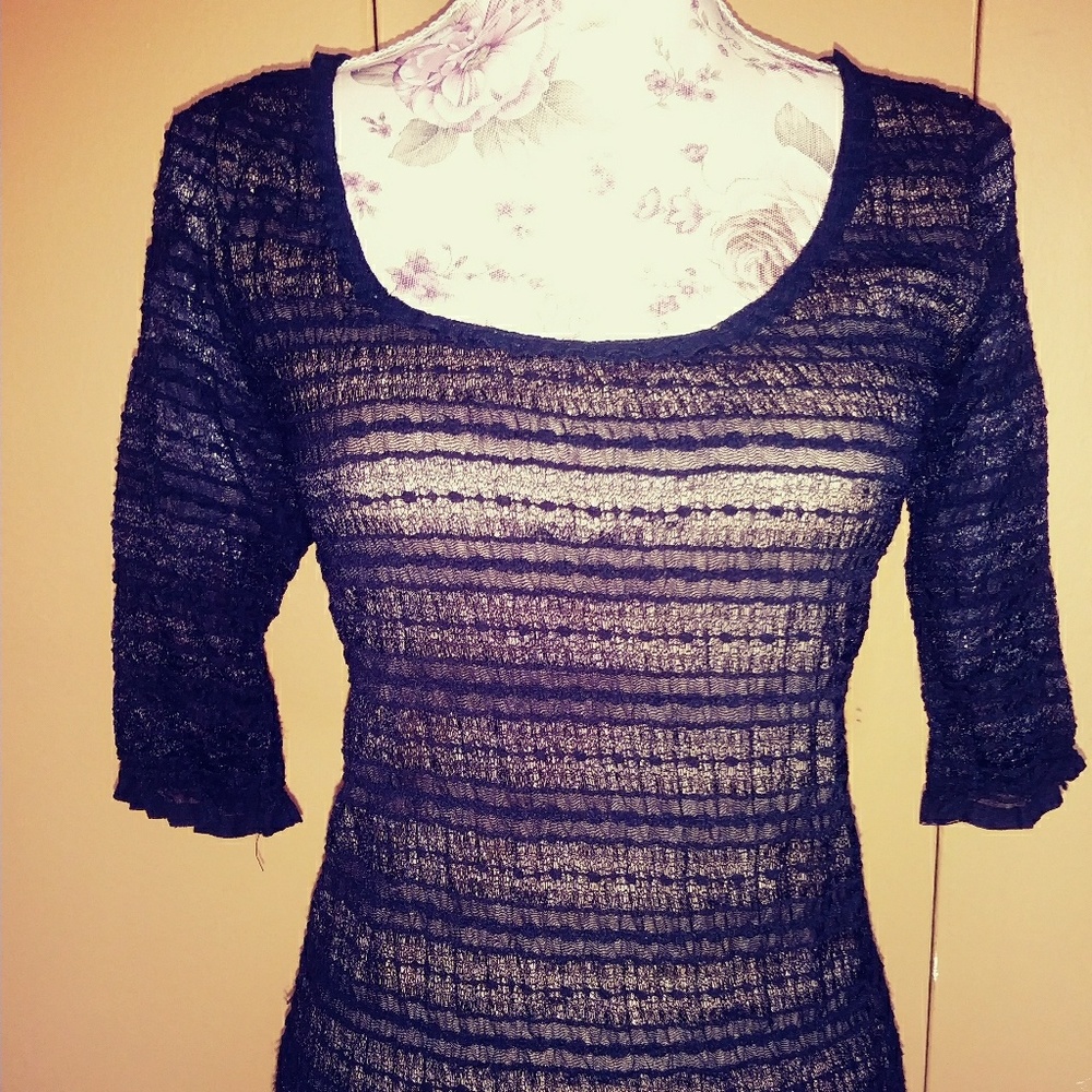 Max Studio Black sheer over nude 1/2 sleeve top